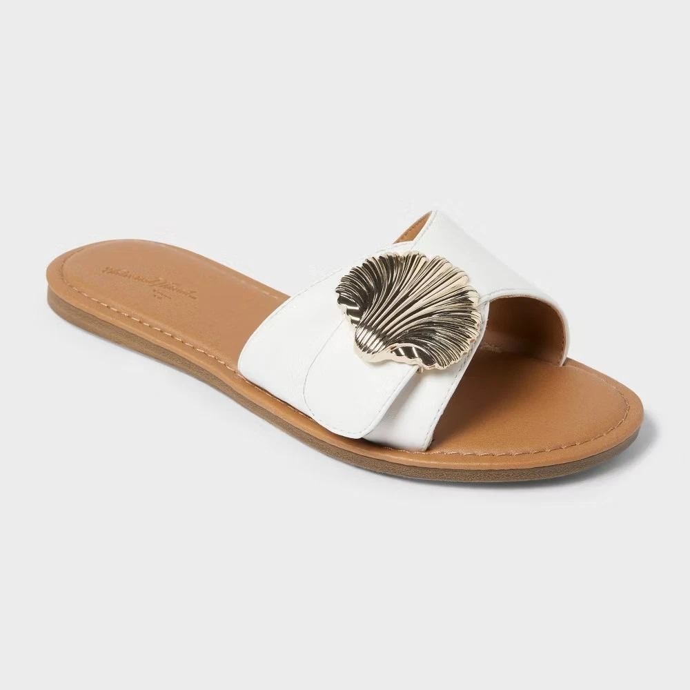 Universal Thread Women's White Shell Slide Sandals 8.5 New With Tags